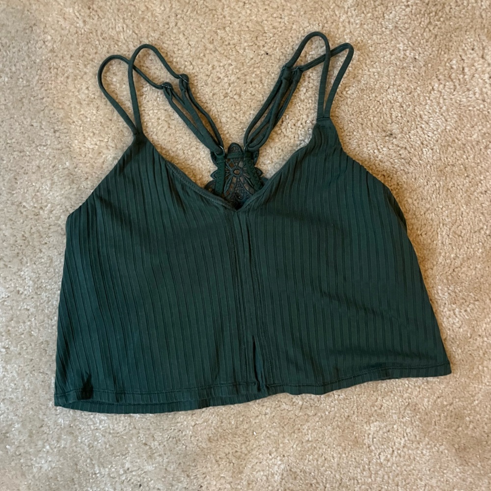 dark green cropped tank with embroidery design